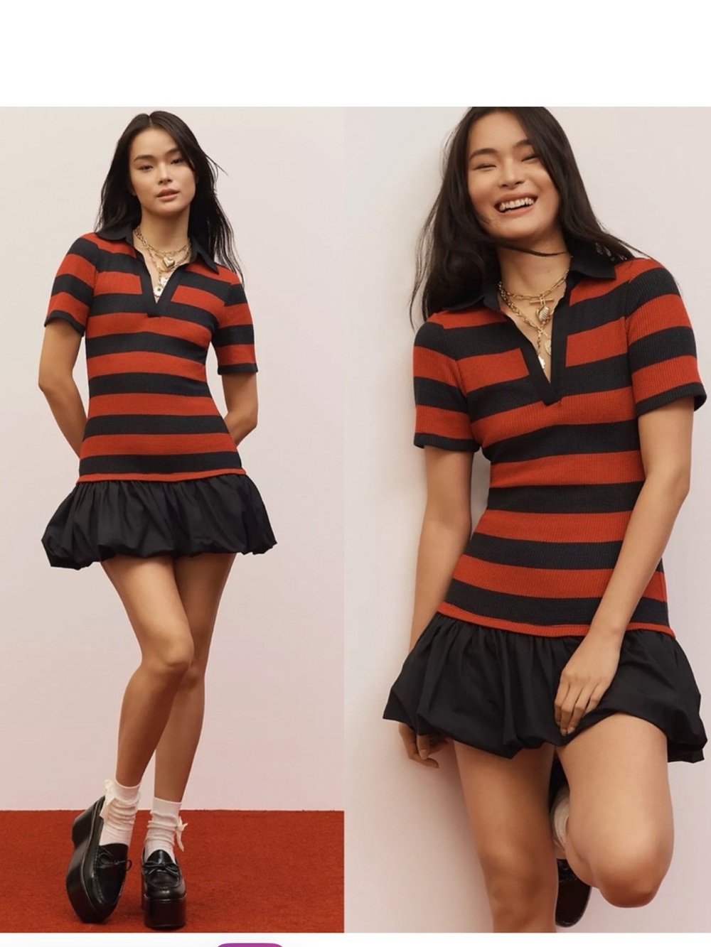 Anthropologie Maeve Bubble Hem Twofer Mini Dress Black Red
Stripe size S
